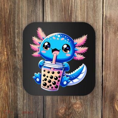 Axolotl Bubble Boba Tea Anime Cute Kawaii Blue Axolotl Coaster