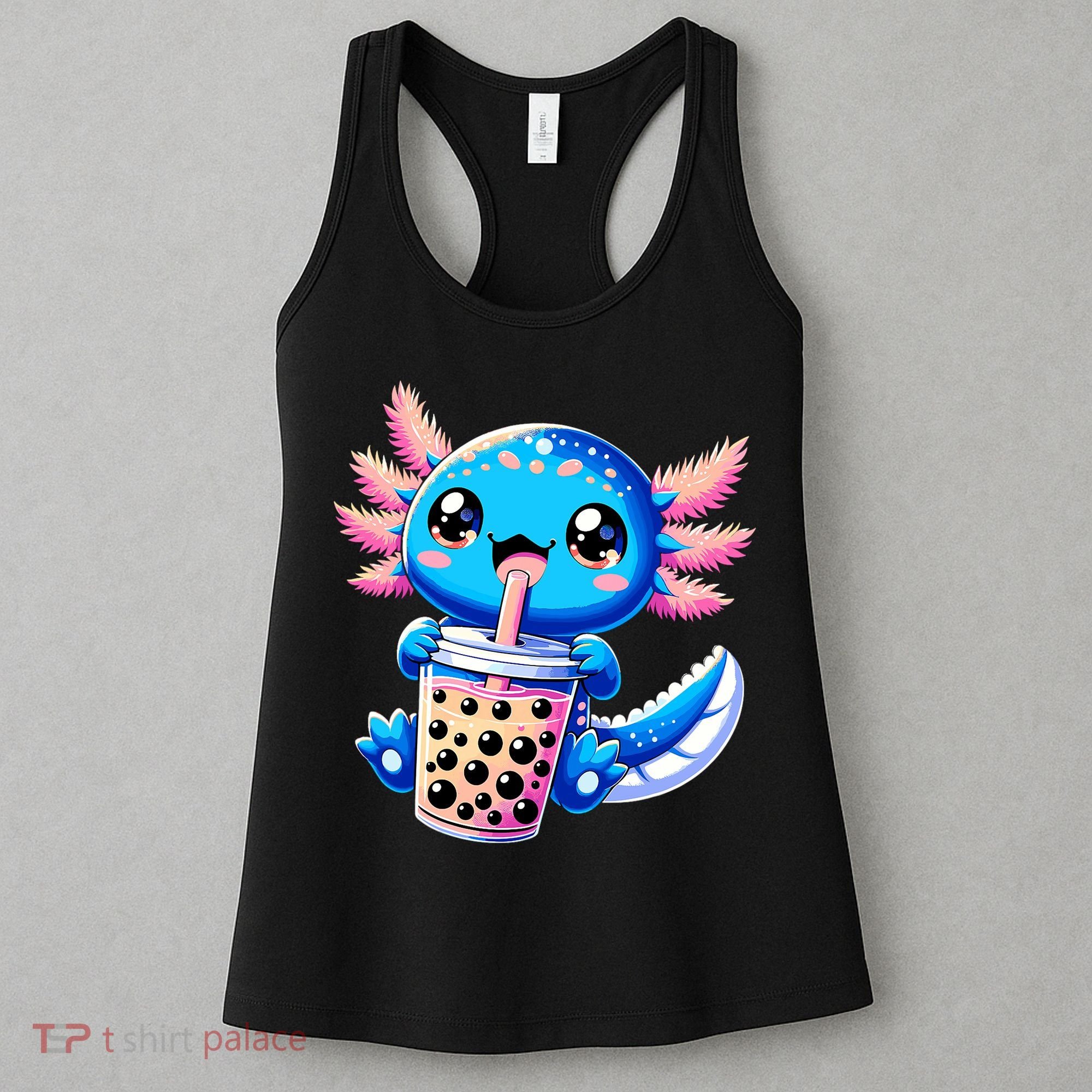 Axolotl Bubble Boba Tea Anime Cute Kawaii Blue Axolotl Women's Tank Top