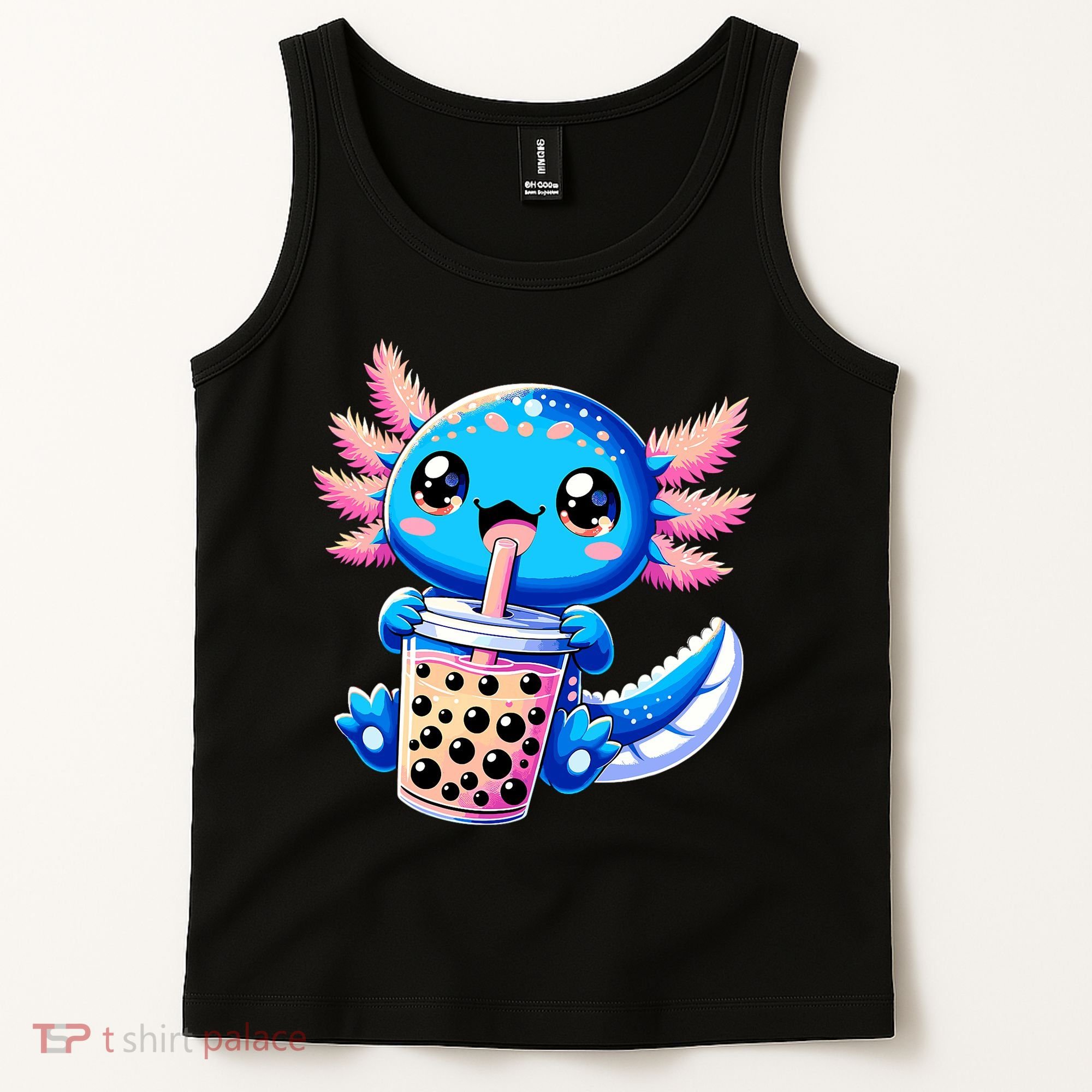Axolotl Bubble Boba Tea Anime Cute Kawaii Blue Axolotl Tank Top