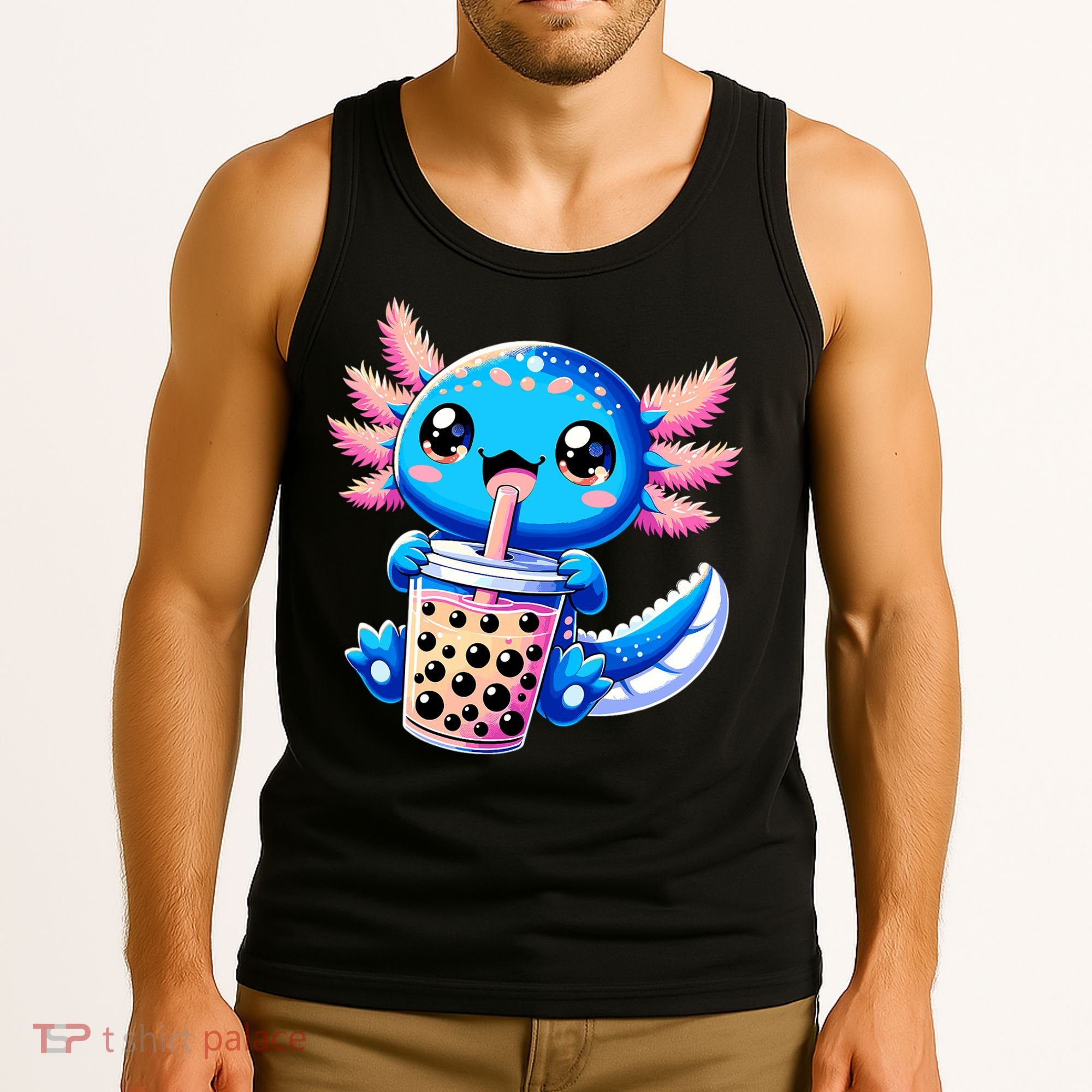 Axolotl Bubble Boba Tea Anime Cute Kawaii Blue Axolotl Tank Top