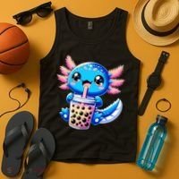 Axolotl Bubble Boba Tea Anime Cute Kawaii Blue Axolotl Tank Top thumb 4