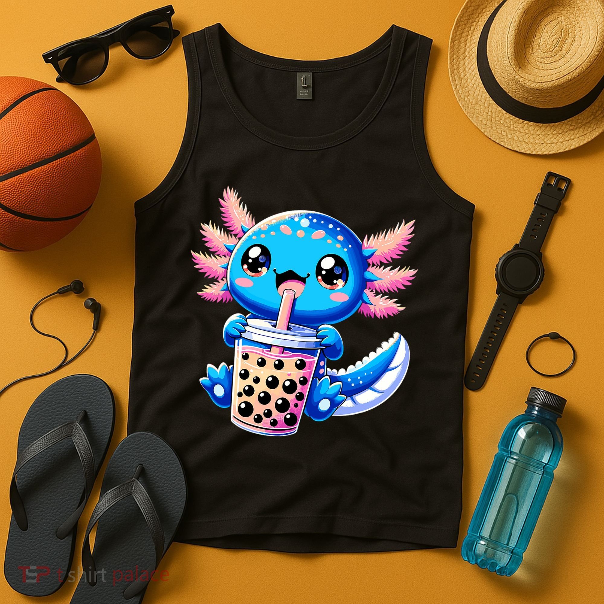 Axolotl Bubble Boba Tea Anime Cute Kawaii Blue Axolotl Tank Top