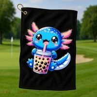 Axolotl Bubble Boba Tea Anime Cute Kawaii Blue Axolotl Golf Towel thumb 1