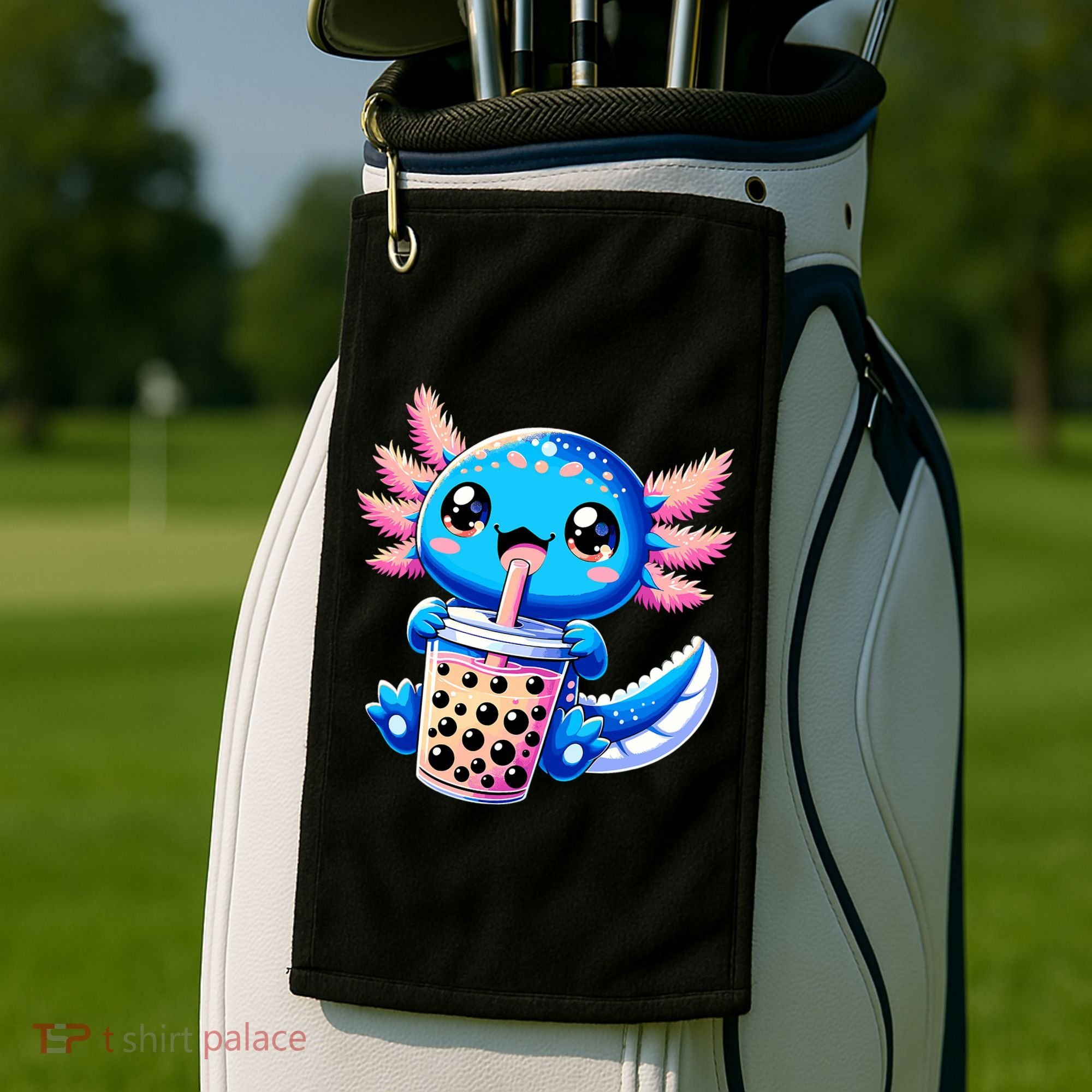 Axolotl Bubble Boba Tea Anime Cute Kawaii Blue Axolotl Golf Towel