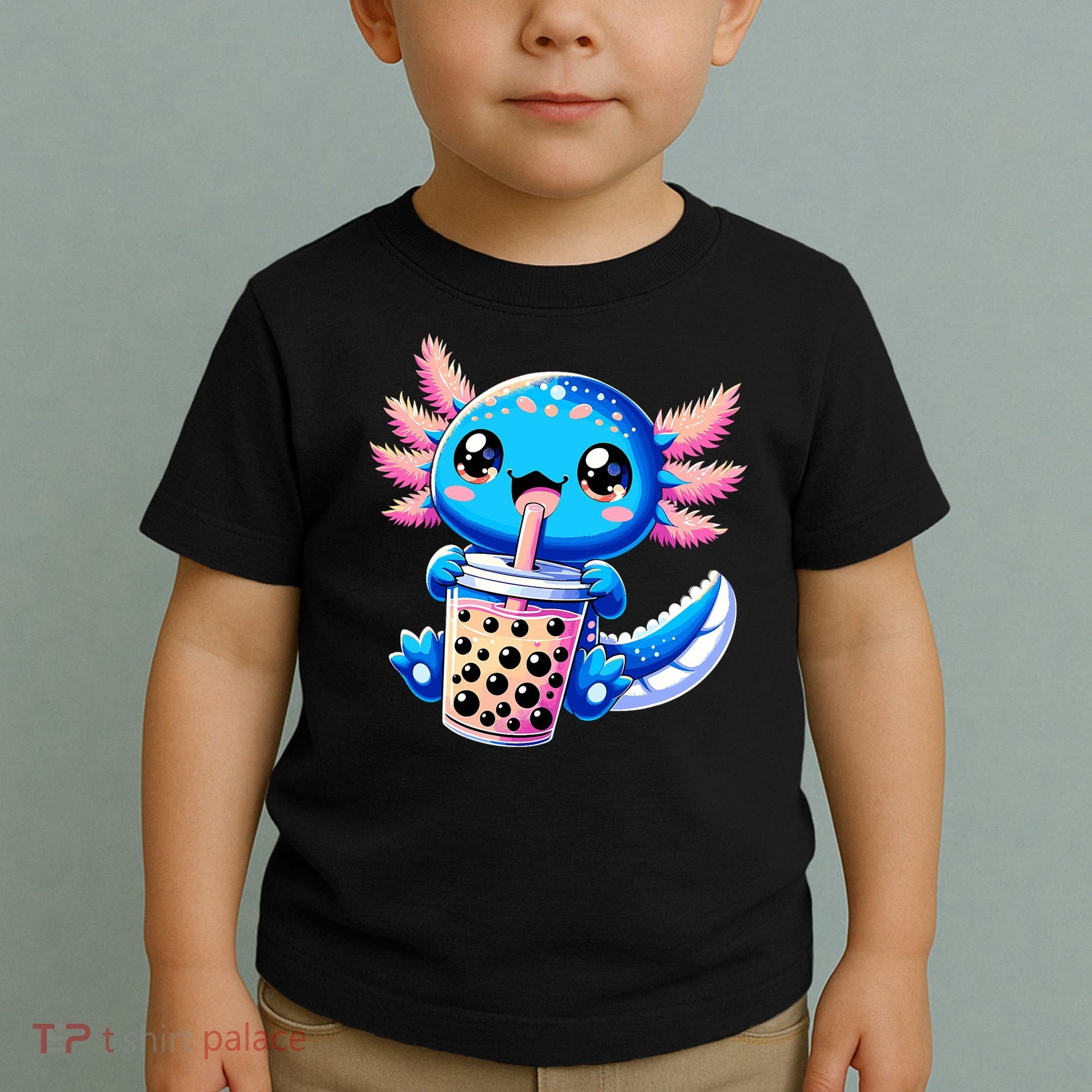 Axolotl Bubble Boba Tea Anime Cute Kawaii Blue Axolotl Toddler T-Shirt