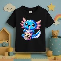 Axolotl Bubble Boba Tea Anime Cute Kawaii Blue Axolotl Toddler T-Shirt thumb 3