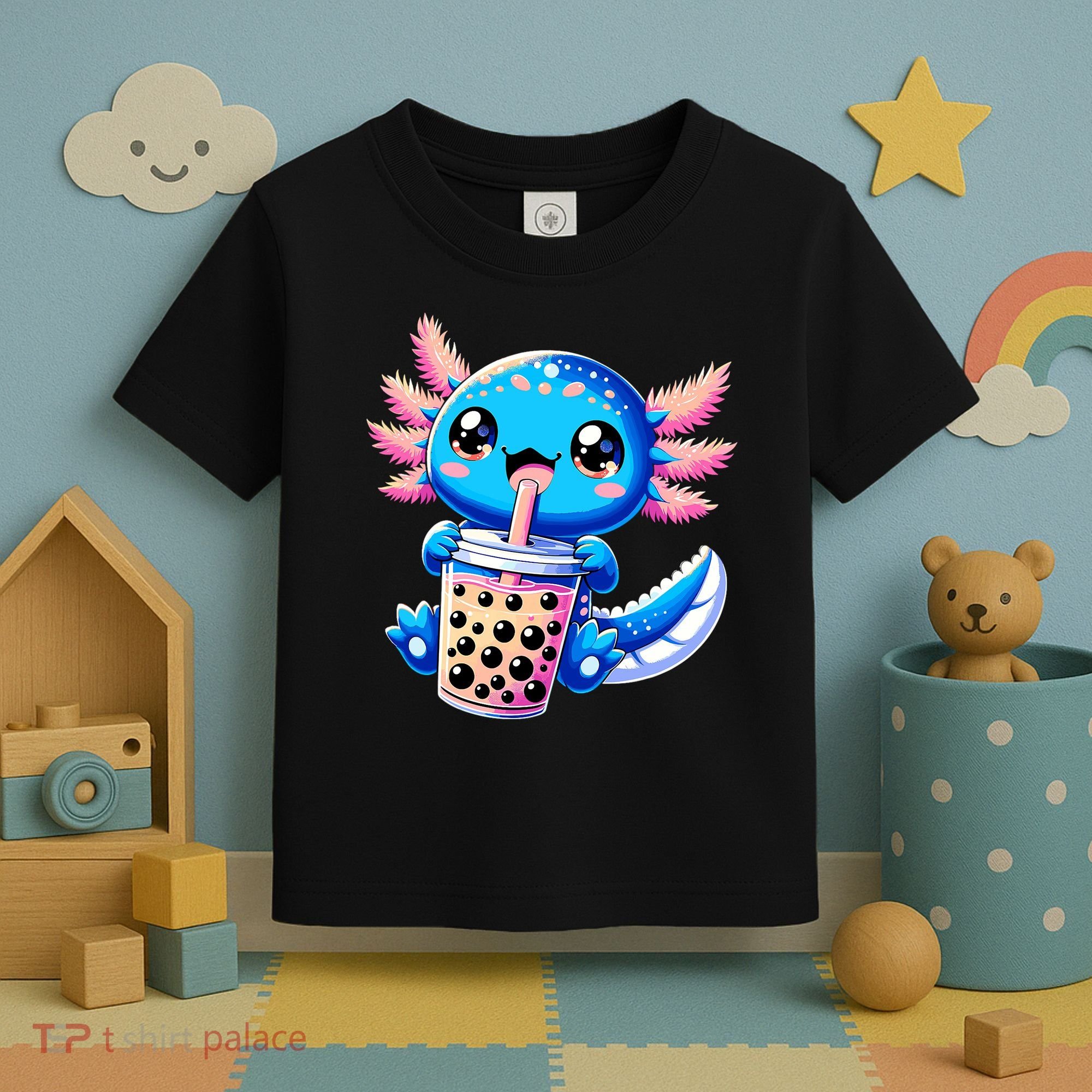 Axolotl Bubble Boba Tea Anime Cute Kawaii Blue Axolotl Toddler T-Shirt