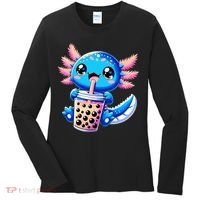 Axolotl Bubble Boba Tea Anime Cute Kawaii Blue Axolotl Women's Long Sleeve Shirt thumb 0