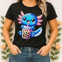 Axolotl Bubble Boba Tea Anime Cute Kawaii Blue Axolotl Women's T-Shirt thumb 2