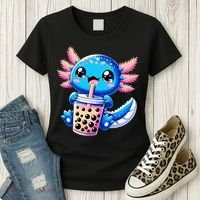Axolotl Bubble Boba Tea Anime Cute Kawaii Blue Axolotl Women's T-Shirt thumb 3