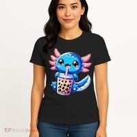 Axolotl Bubble Boba Tea Anime Cute Kawaii Blue Axolotl Women's T-Shirt thumb 4