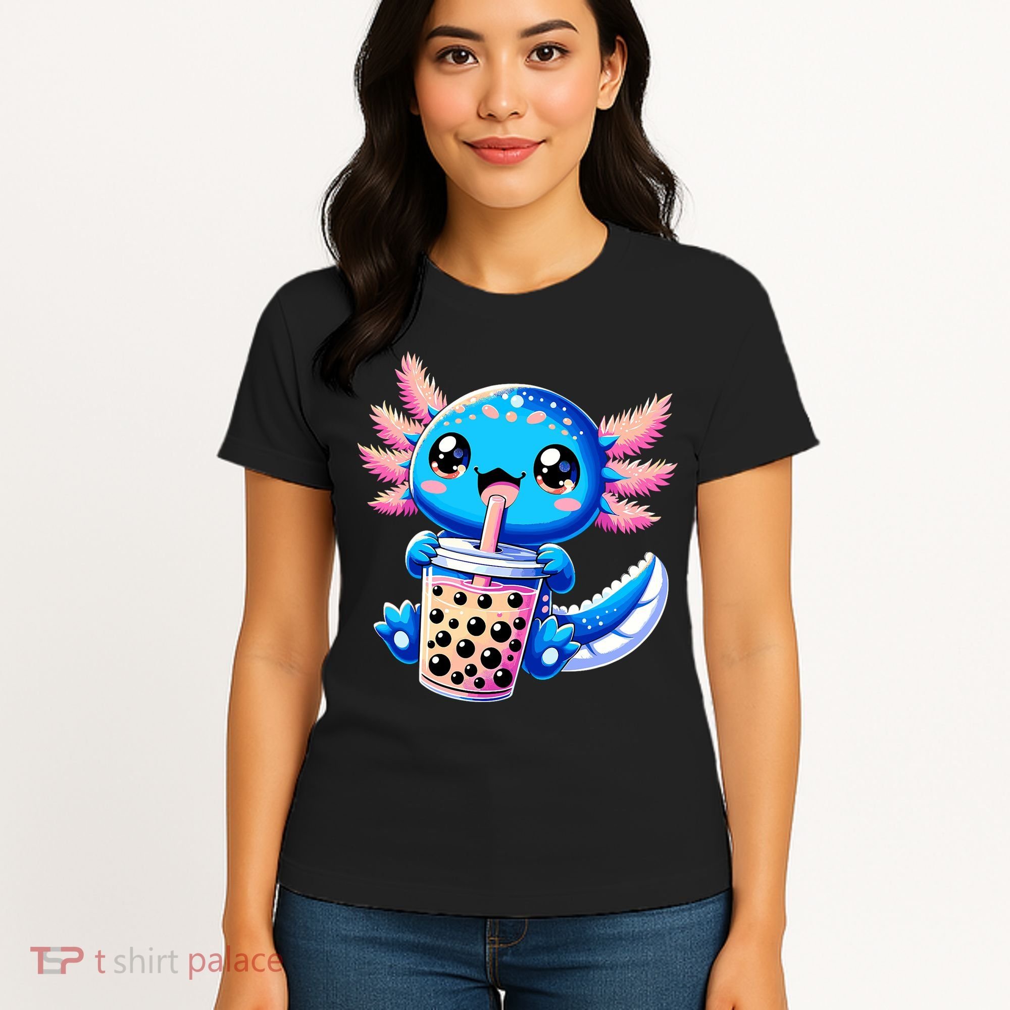 Axolotl Bubble Boba Tea Anime Cute Kawaii Blue Axolotl Women's T-Shirt