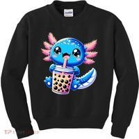 Axolotl Bubble Boba Tea Anime Cute Kawaii Blue Axolotl Kids Sweatshirt thumb 0
