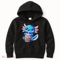 Axolotl Bubble Boba Tea Anime Cute Kawaii Blue Axolotl Kids Hoodie thumb 0