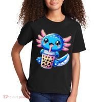 Axolotl Bubble Boba Tea Anime Cute Kawaii Blue Axolotl Kids T-Shirt thumb 2