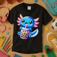 Axolotl Bubble Boba Tea Anime Cute Kawaii Blue Axolotl Kids T-Shirt thumb 3