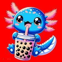 Axolotl Bubble Boba Tea Anime Cute Kawaii Blue Axolotl Santa Hat thumb 1