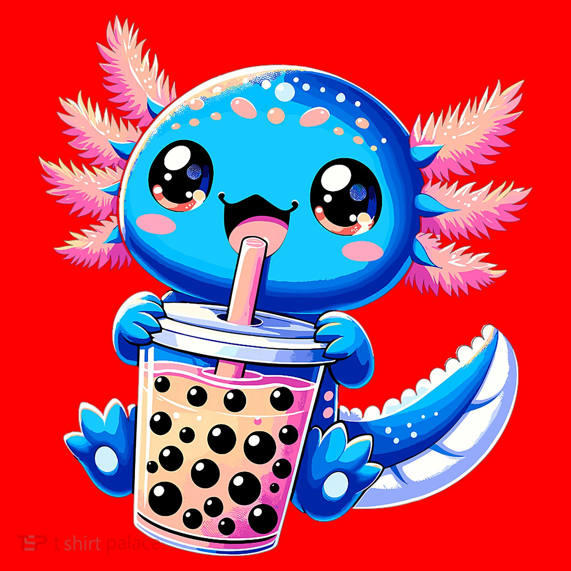 Axolotl Bubble Boba Tea Anime Cute Kawaii Blue Axolotl Santa Hat