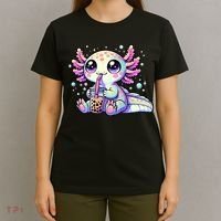 Axolotl Bubble Boba Tea Kawaii Anime Gifts Women T-Shirt thumb 4