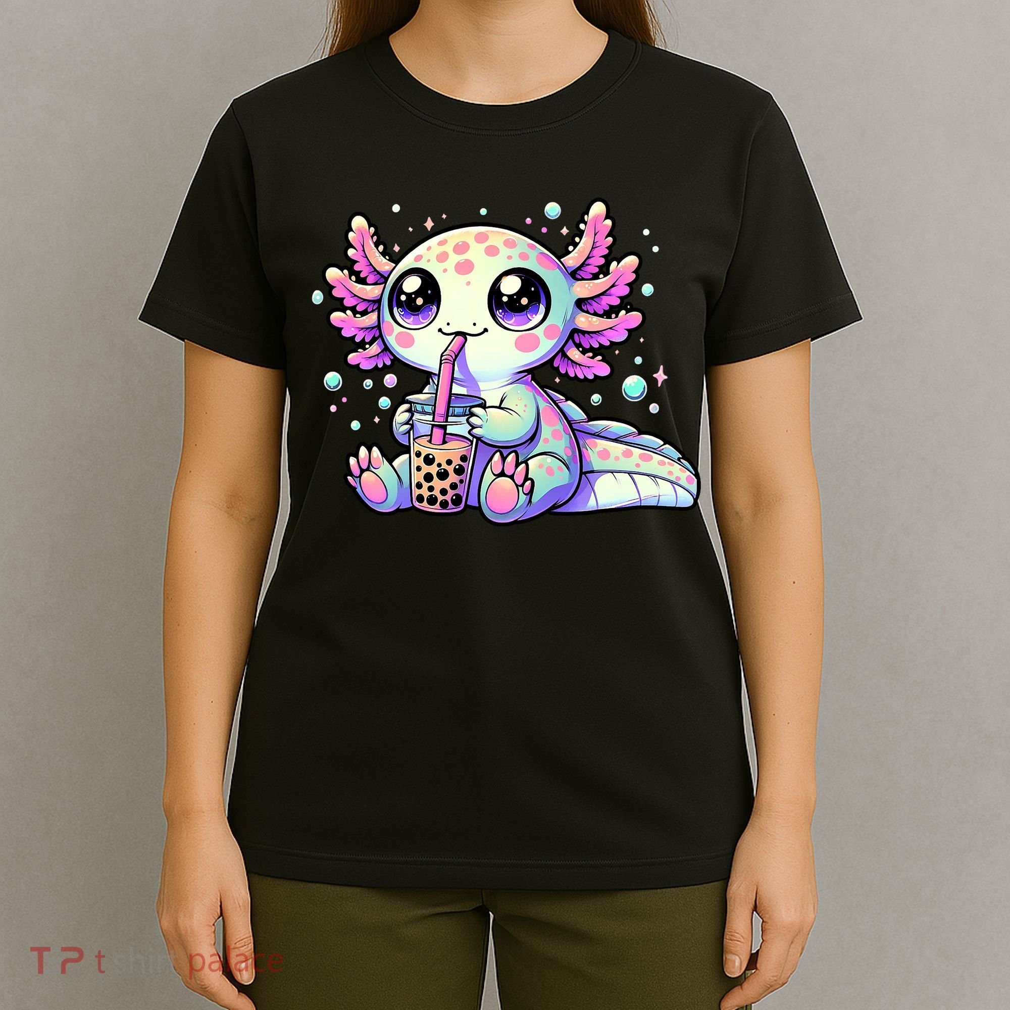 Axolotl Bubble Boba Tea Kawaii Anime Gifts Women T-Shirt