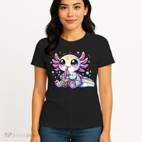 Axolotl Bubble Boba Tea Kawaii Anime Gifts Women Women's T-Shirt thumb 4
