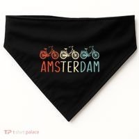 Amsterdam Bike Bicycle City Retro Cycling Gift USA-Made Doggie Bandana thumb 0