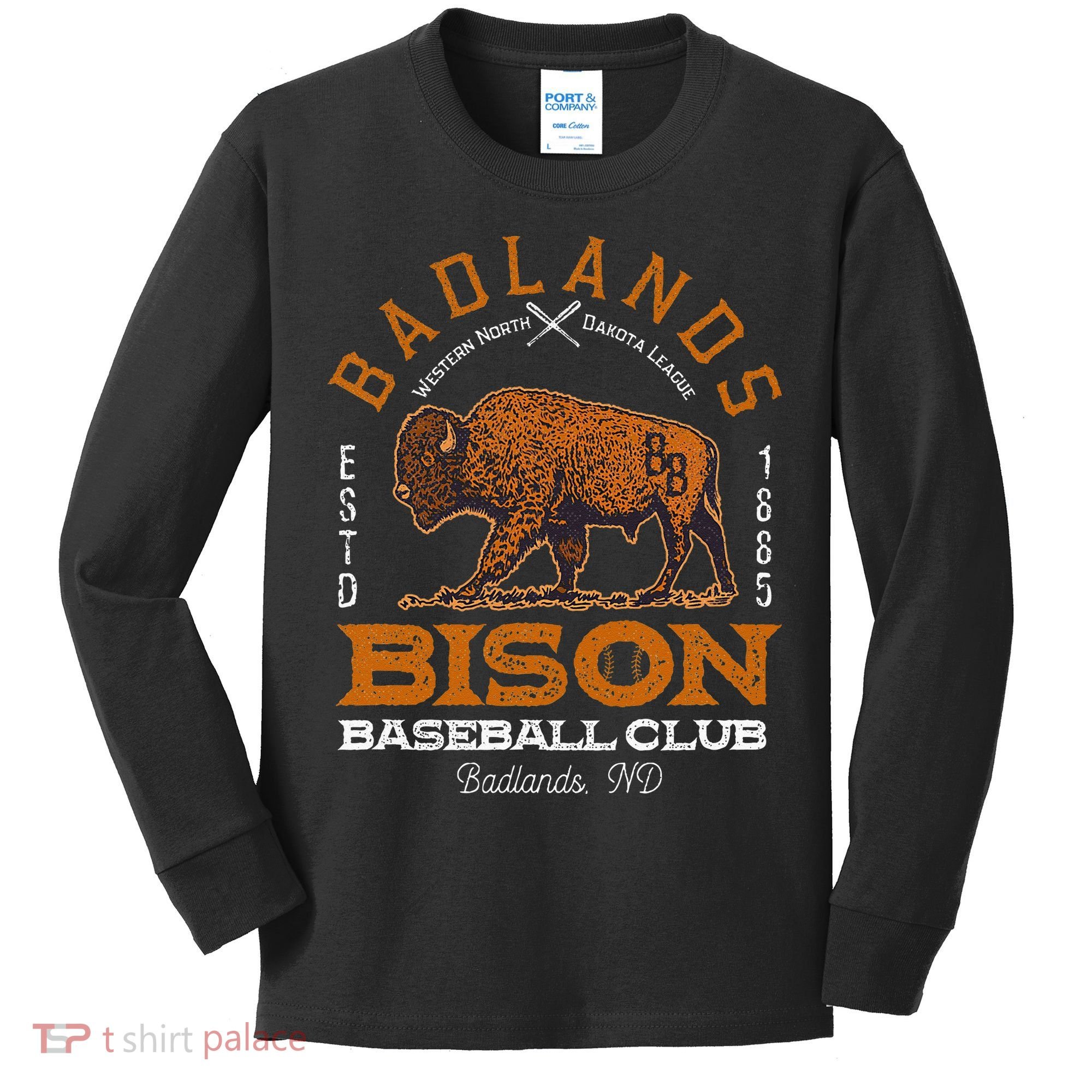 American Bison Baseball Retro Minor League Baseball Team Kids Long Sleeve Shirt