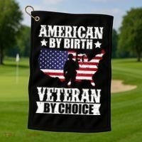American By Birth Veteran By Choice Us Flag Veterans Day Golf Towel thumb 1