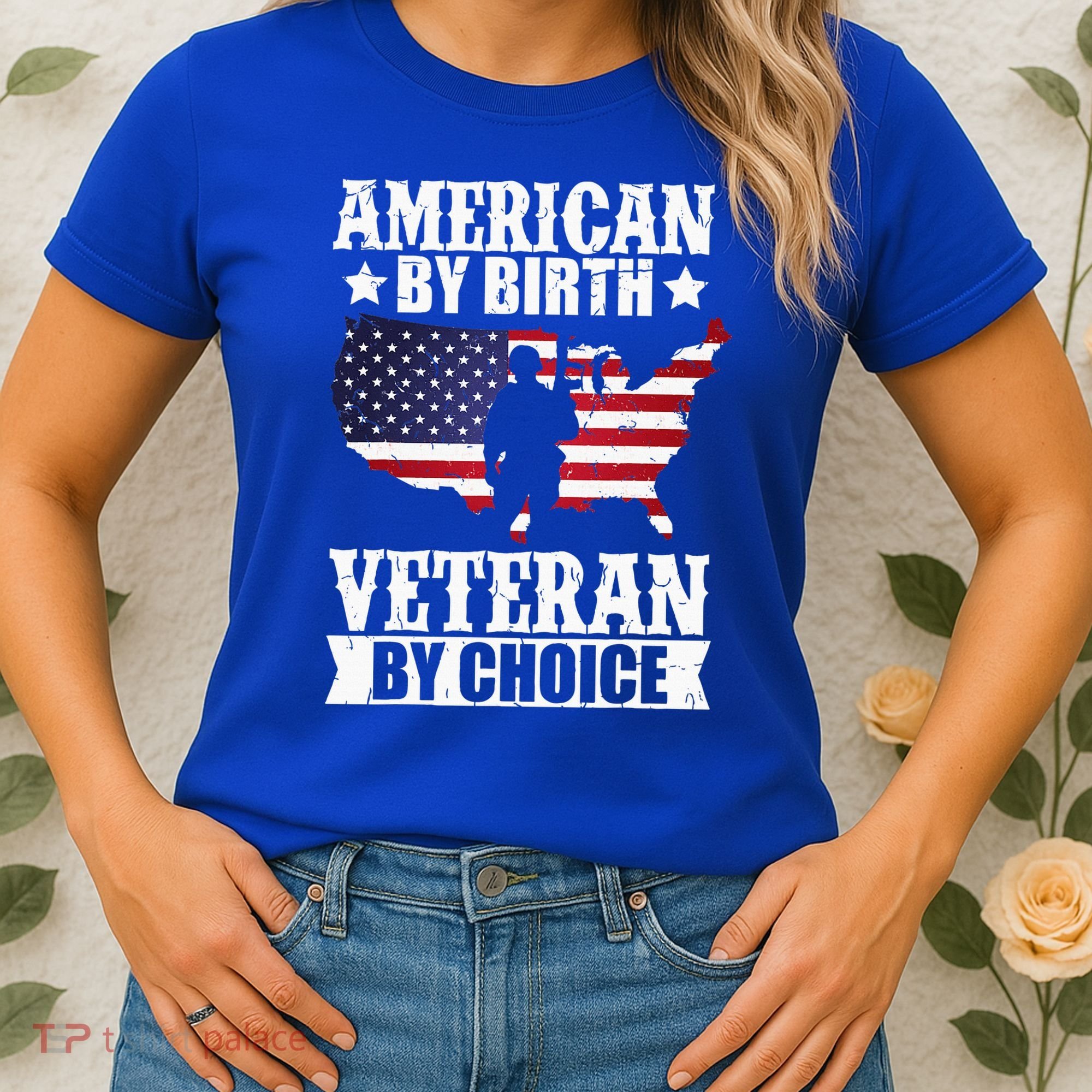 American By Birth Veteran By Choice Us Flag Veterans Day Women's T-Shirt
