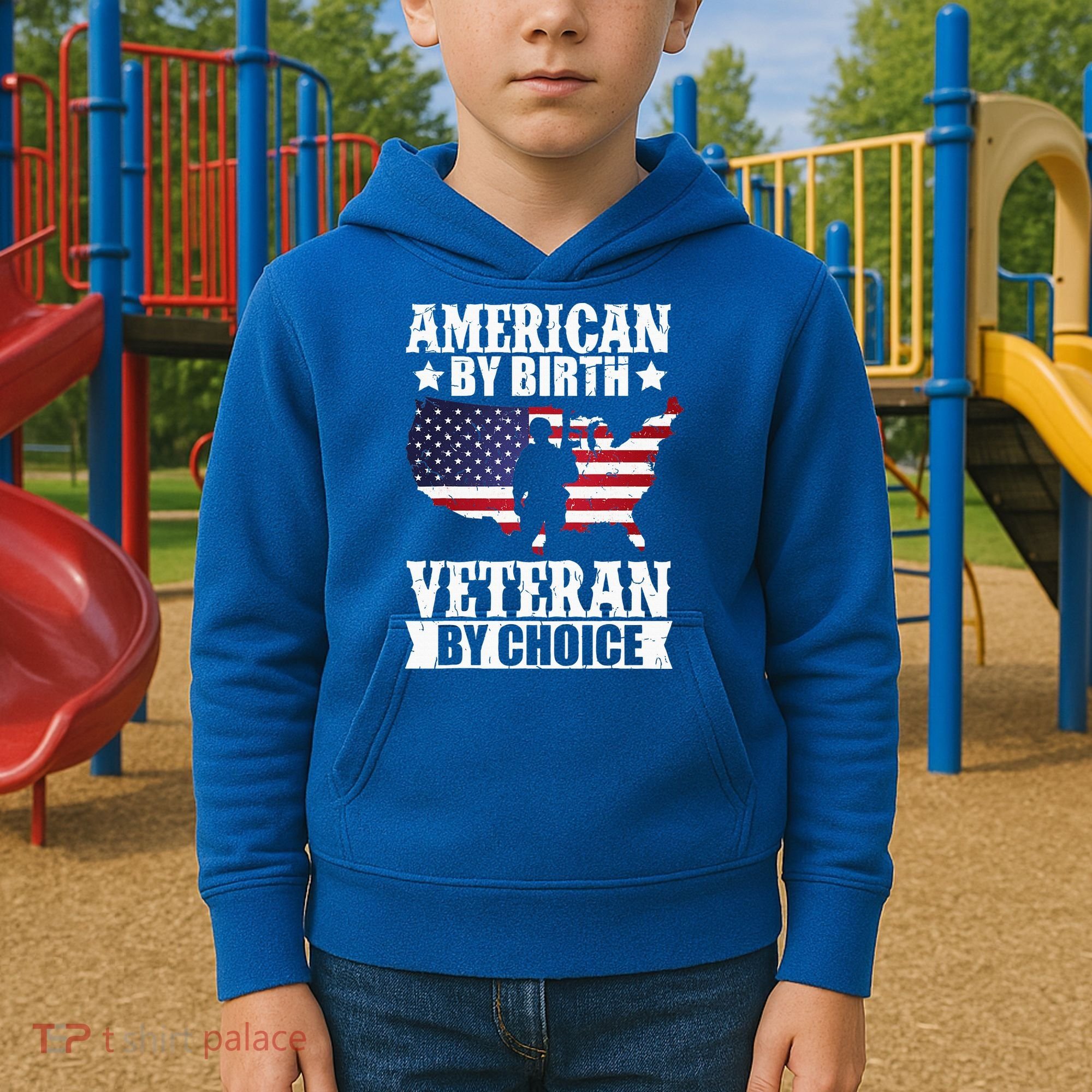 American By Birth Veteran By Choice Us Flag Veterans Day Kids Hoodie