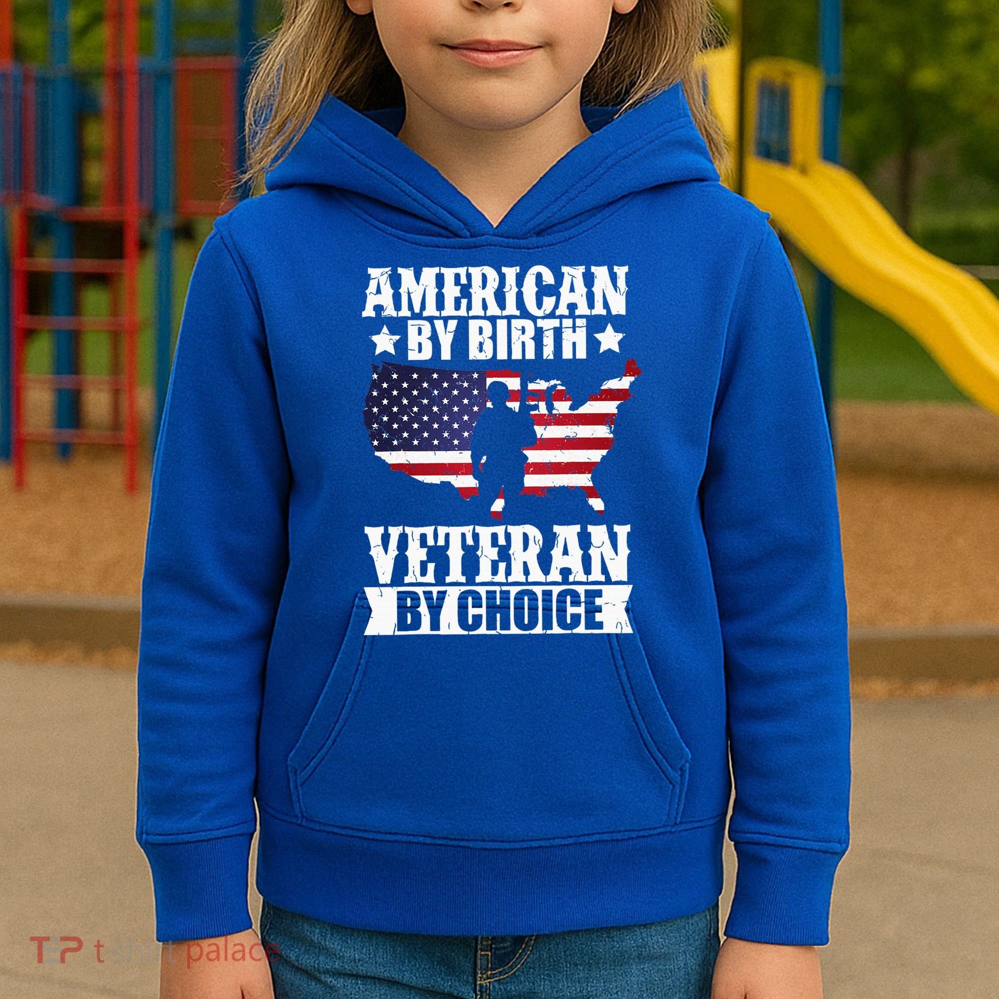 American By Birth Veteran By Choice Us Flag Veterans Day Kids Hoodie