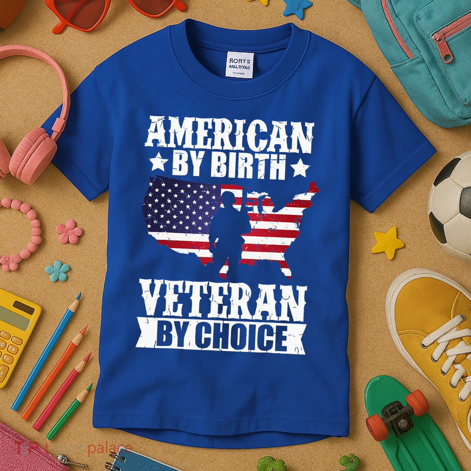 American By Birth Veteran By Choice Us Flag Veterans Day Kids T-Shirt