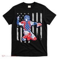 American Baseball Catcher Usa Vintage Flag 4th Of July T-Shirt thumb 0