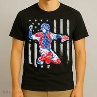 American Baseball Catcher Usa Vintage Flag 4th Of July T-Shirt thumb 3