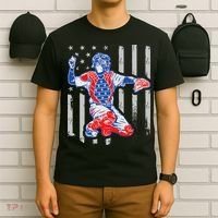 American Baseball Catcher Usa Vintage Flag 4th Of July T-Shirt thumb 6