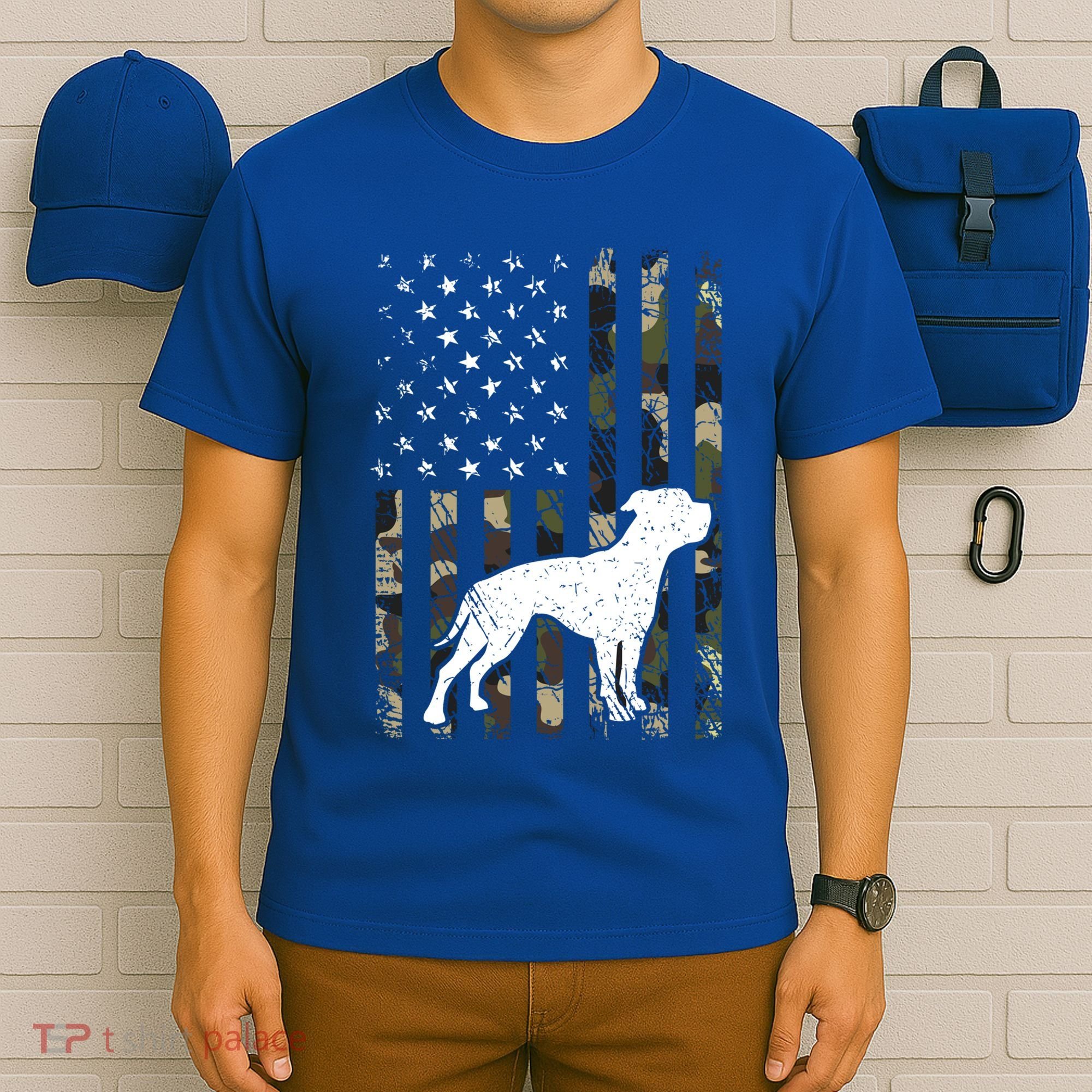 American Bulldog Dog Dad Mom Camouflage Usa Flag Great Gift T-Shirt