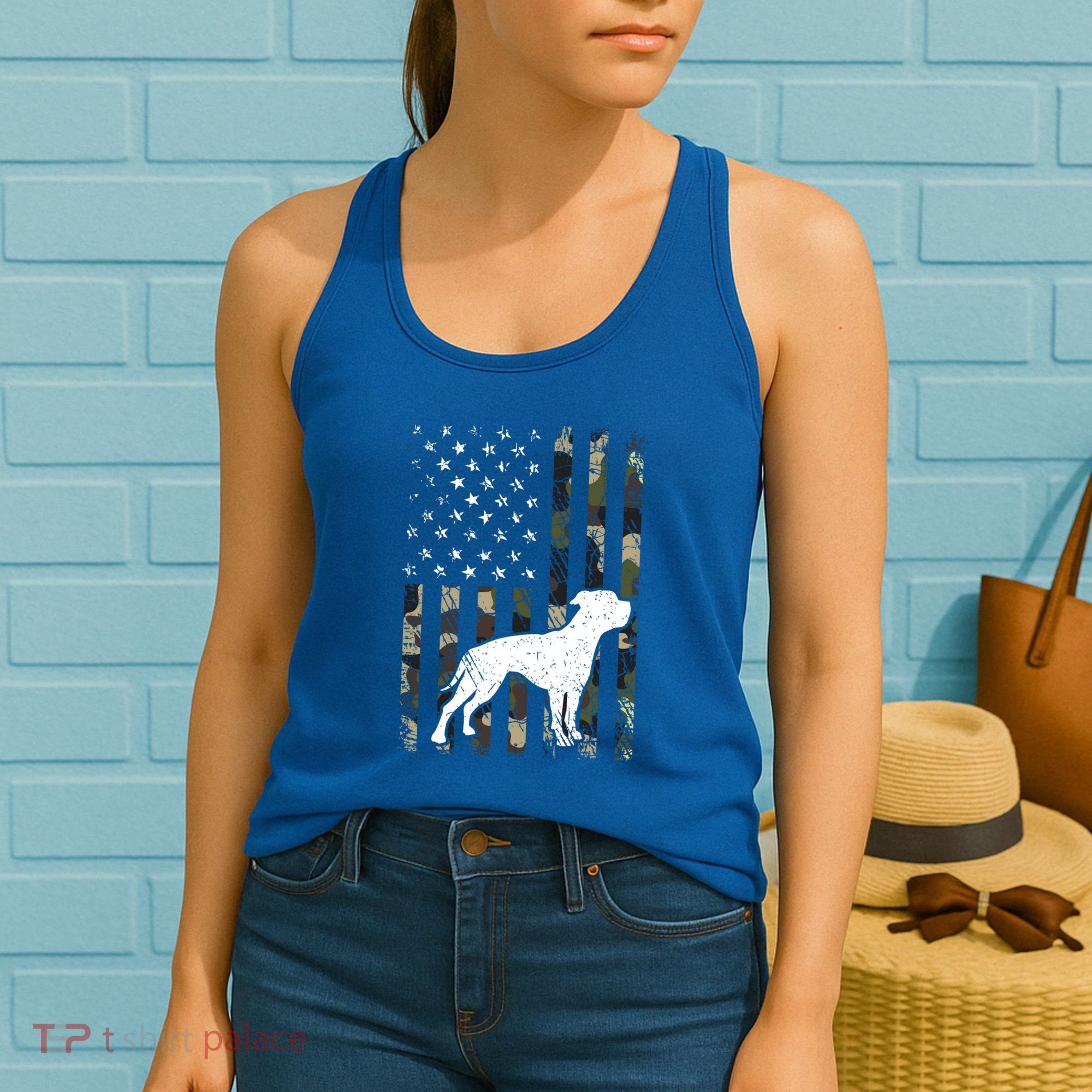 American Bulldog Dog Dad Mom Camouflage Usa Flag Great Gift Women's Tank Top