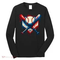 American Baseball Drip Graffiti Ball & Bat Long Sleeve Shirt thumb 0