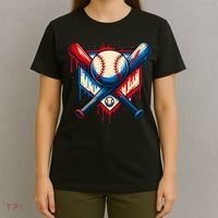 American Baseball Drip Graffiti Ball & Bat T-Shirt thumb 4