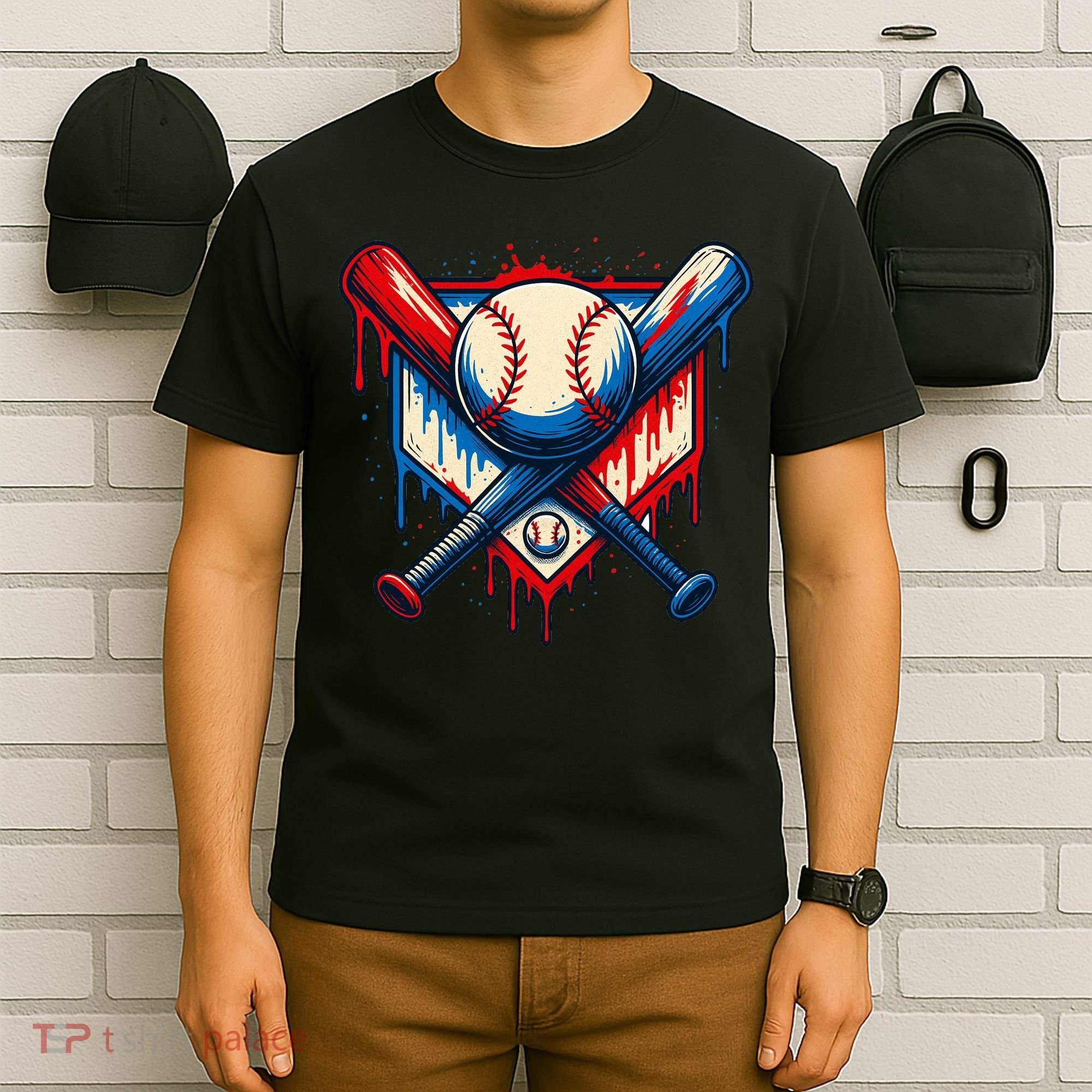 American Baseball Drip Graffiti Ball & Bat T-Shirt