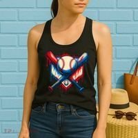 American Baseball Drip Graffiti Ball & Bat Women's Tank Top thumb 2