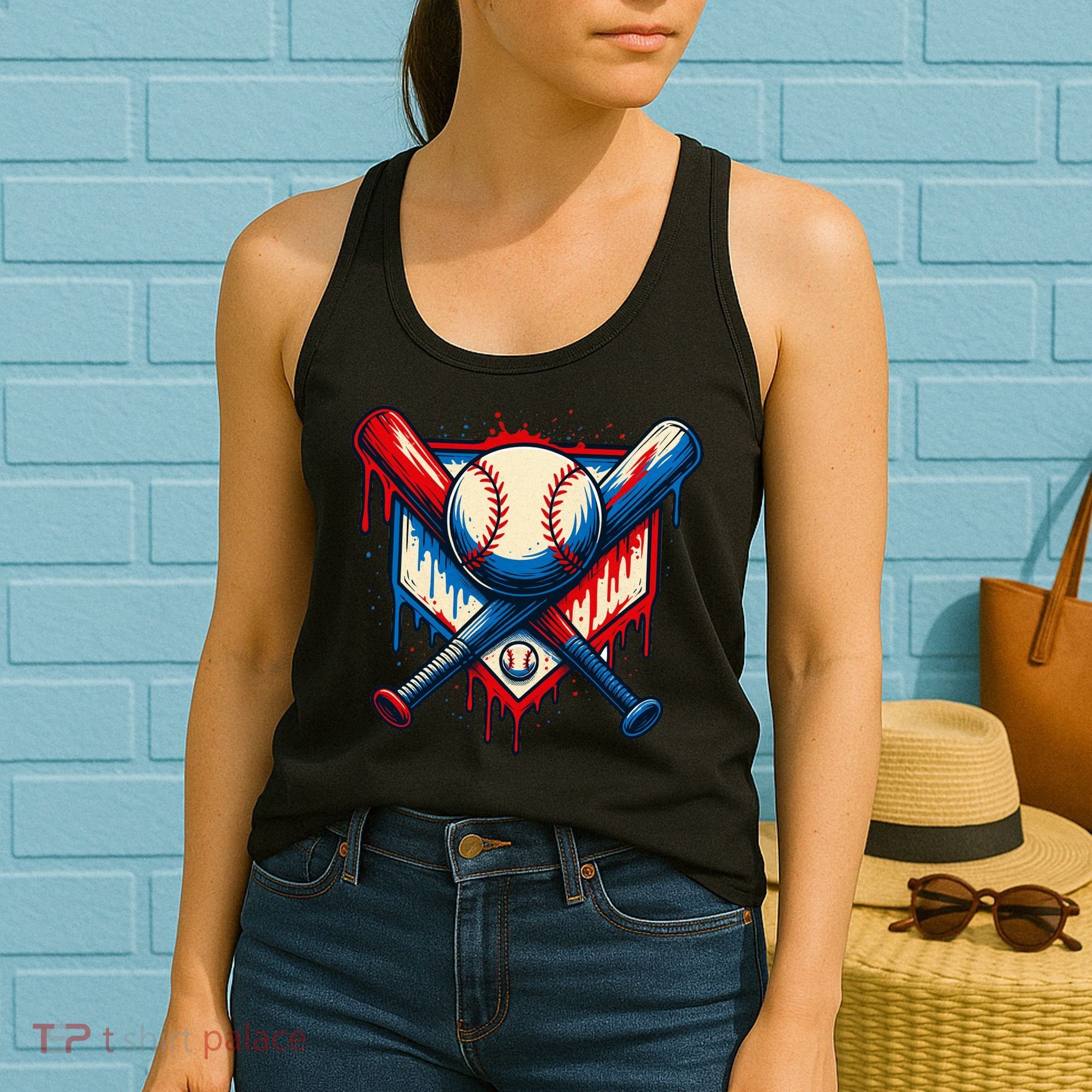 American Baseball Drip Graffiti Ball & Bat Women's Tank Top
