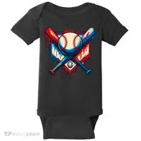 American Baseball Drip Graffiti Ball & Bat Baby Bodysuit thumb 0
