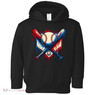 American Baseball Drip Graffiti Ball & Bat Toddler Hoodie