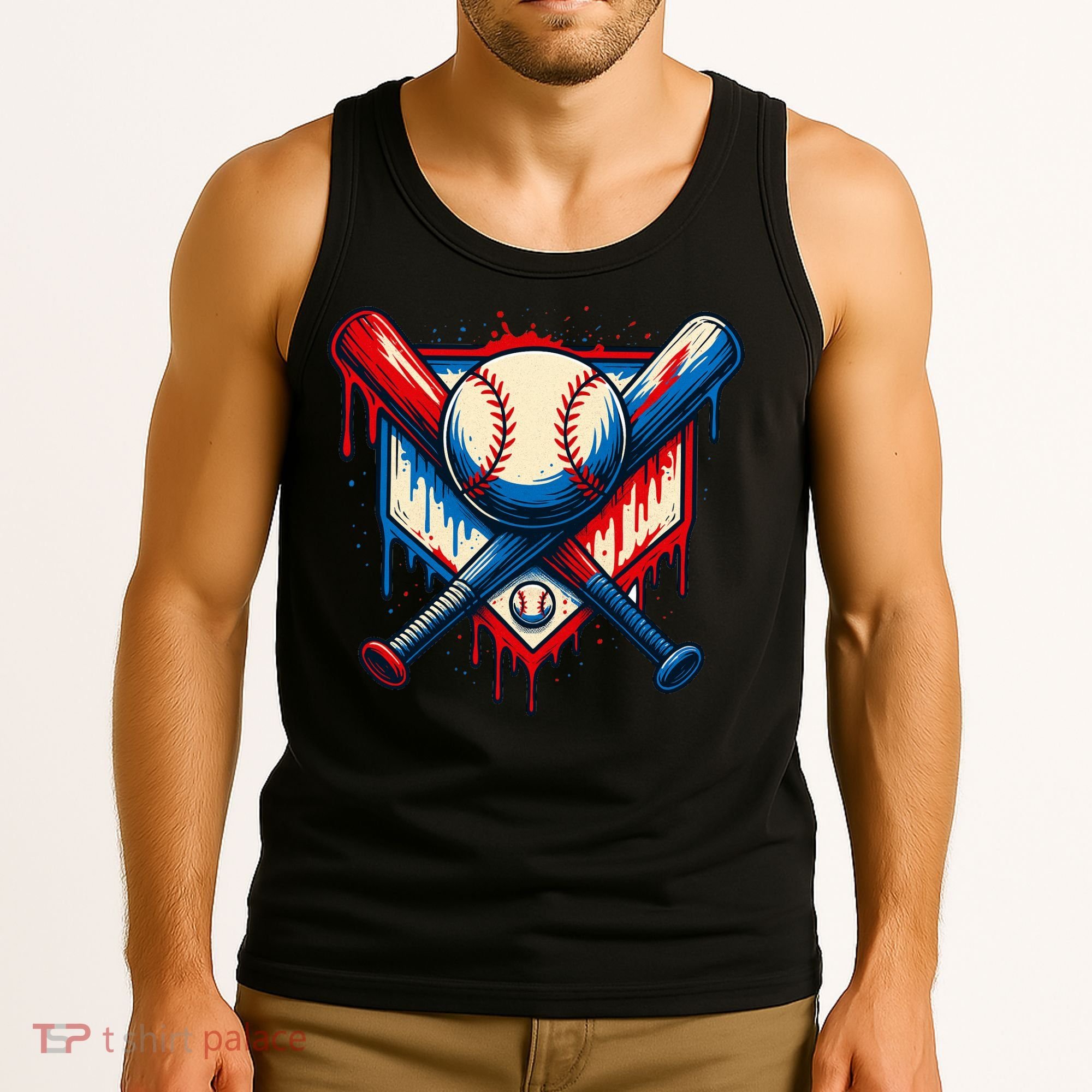 American Baseball Drip Graffiti Ball & Bat Tank Top