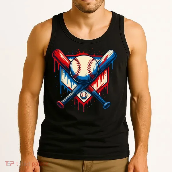 American Baseball Drip Graffiti Ball & Bat Tank Top