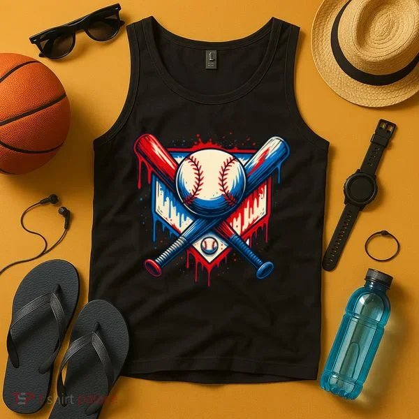 American Baseball Drip Graffiti Ball & Bat Tank Top