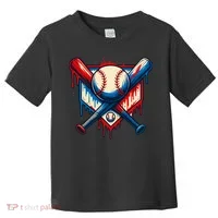 American Baseball Drip Graffiti Ball & Bat Toddler T-Shirt thumb 0