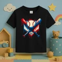 American Baseball Drip Graffiti Ball & Bat Toddler T-Shirt thumb 3