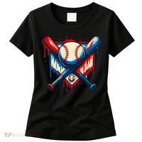 American Baseball Drip Graffiti Ball & Bat Women's T-Shirt thumb 0